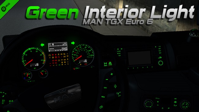 Мод MAN TGX Euro 6 Blue and Green Interior Light для ETS 2 (1.34.x)
