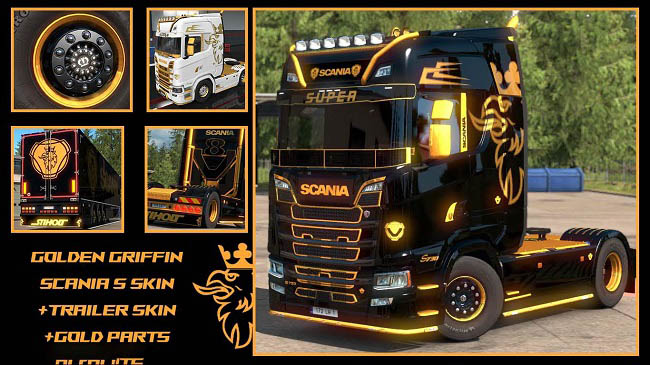 Мод Golden Griffin Scania S parts and Skins v1.0 для ETS 2 (1.34.x)