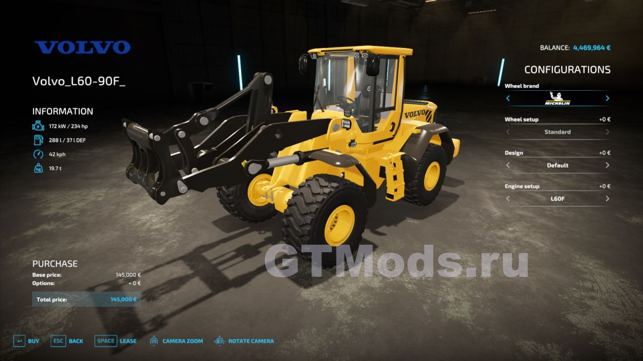 Volvo L60 90f V1000 для Farming Simulator 22 14x Моды для игр про автомобили от 6543