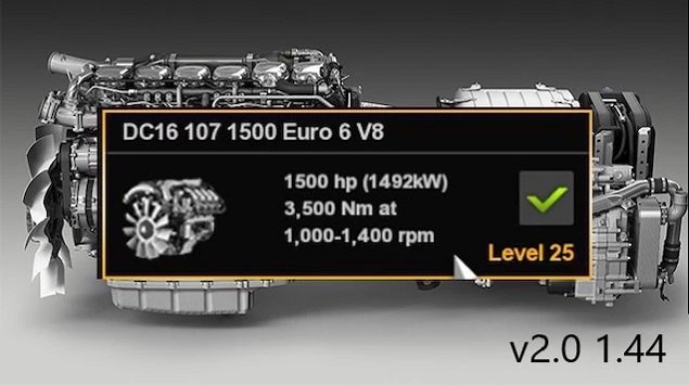 1500HP for All Trucks v2.0 для Euro Truck Simulator 2 (1.44.x)